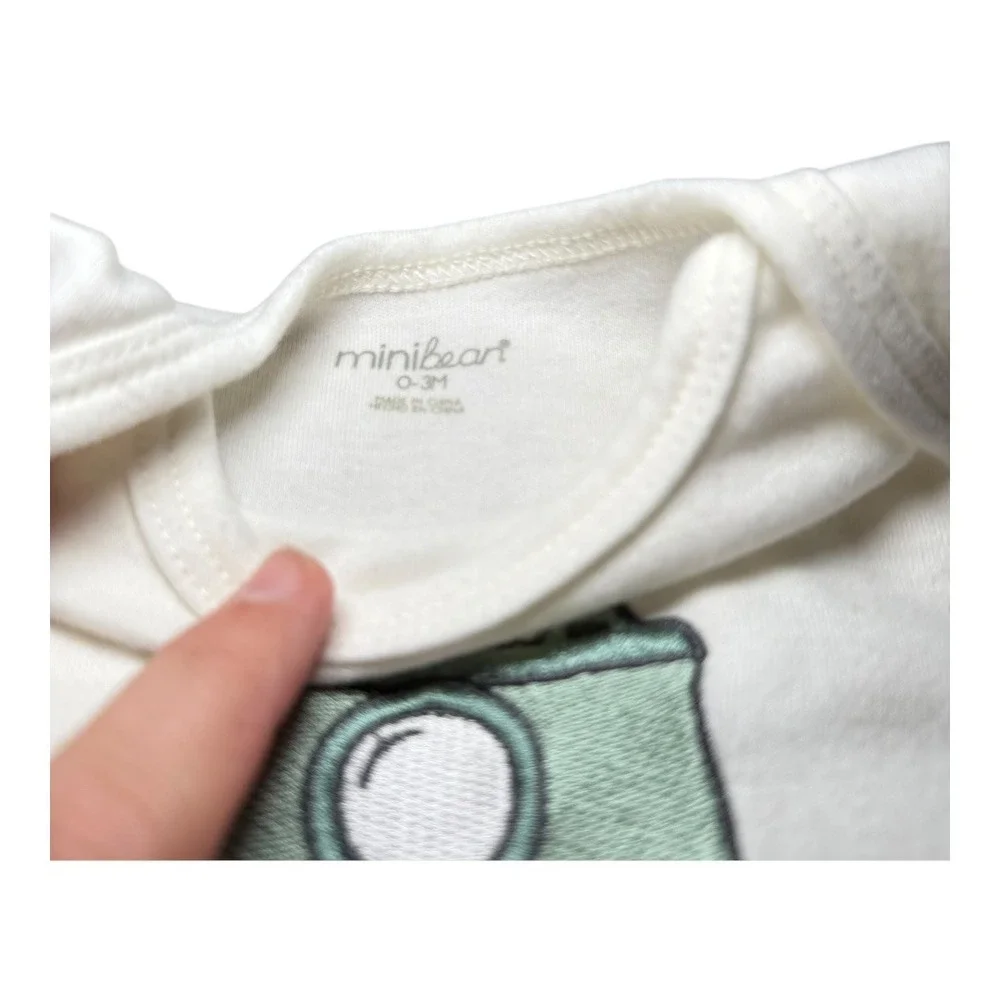 Modern Aesthetic Minibean Outfit Set 0-3M White Green Mini Influencer 3pc‎